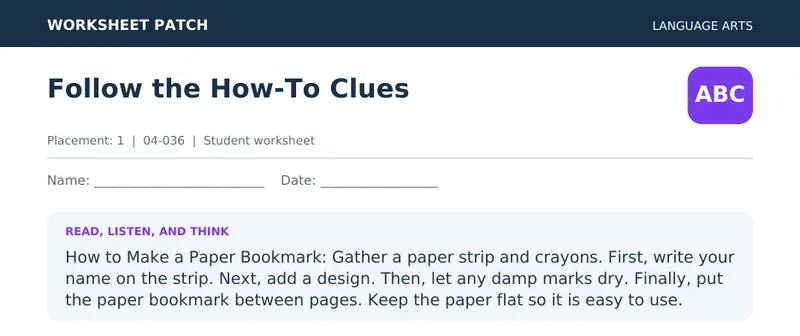 Page 1 preview of Follow the How-To Clues — Grade 1