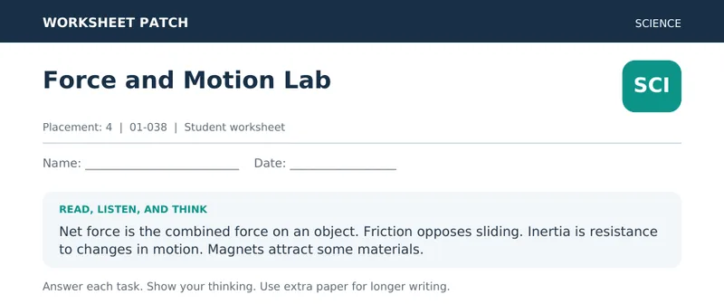 Page 1 preview of Force and Motion Lab