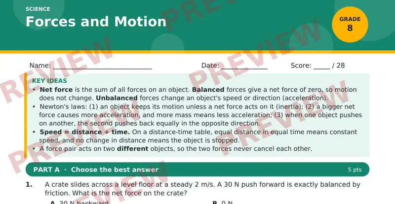 Page 1 preview of Forces and Motion