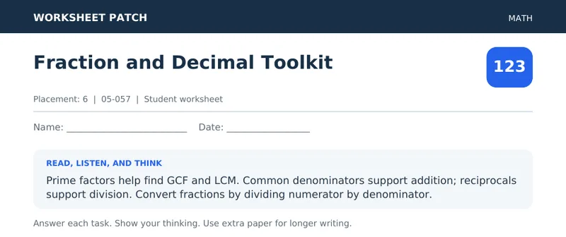 Page 1 preview of Fraction and Decimal Toolkit