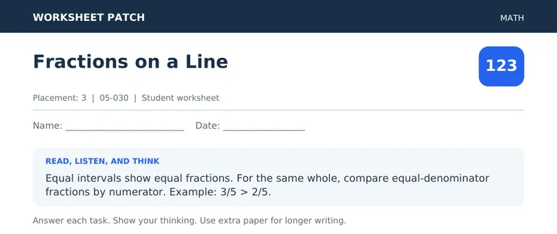 Page 1 preview of Fractions on a Line