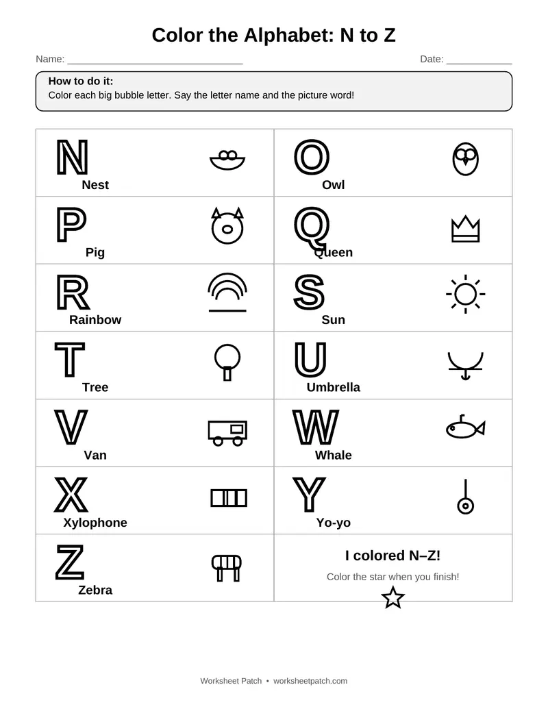 Page 1 preview of Color the Alphabet: N to Z