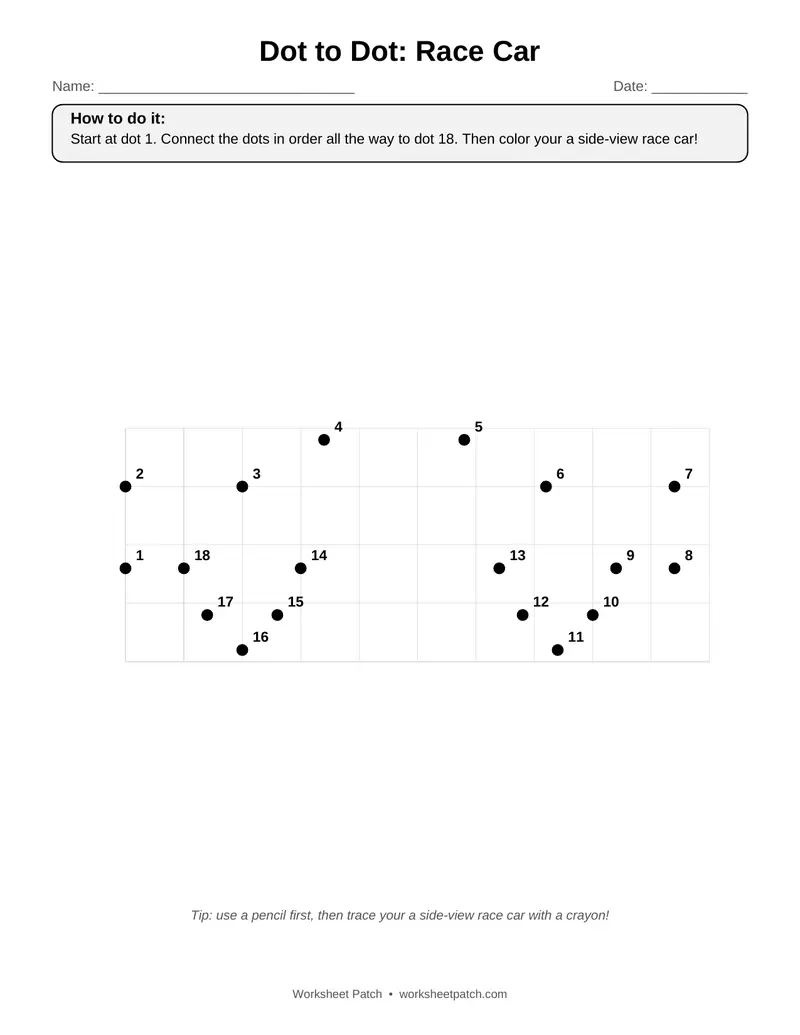 Page 1 preview of Dot to Dot: Race Car