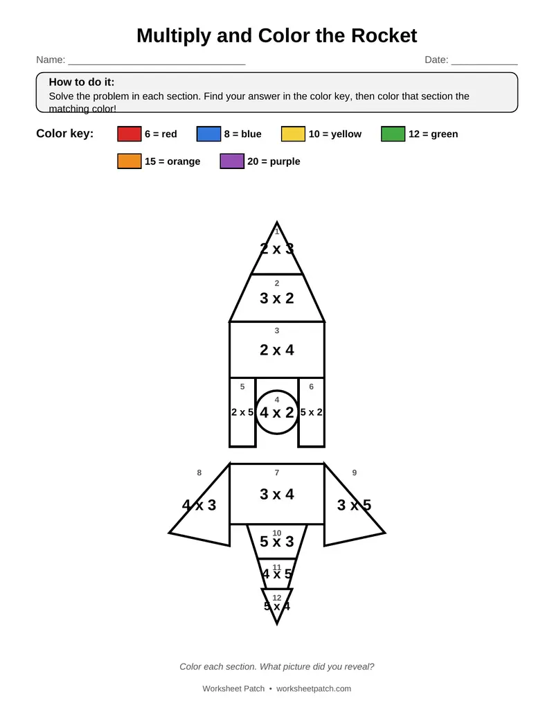 Page 1 preview of Multiply and Color the Rocket