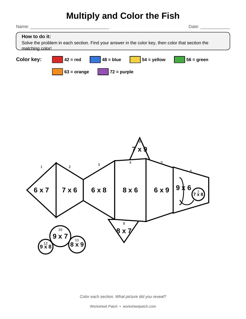 Page 1 preview of Multiply and Color the Fish