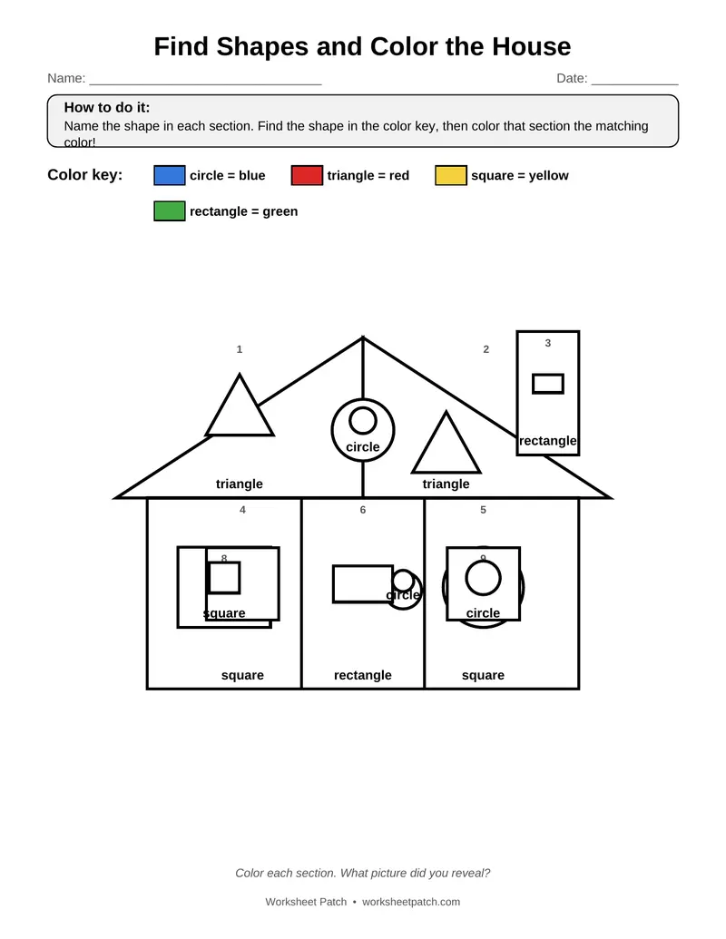 Page 1 preview of Find Shapes and Color the House