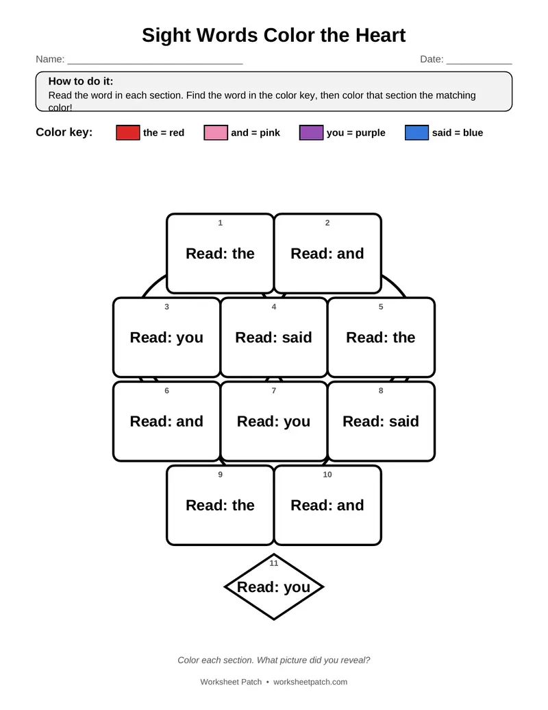 Page 1 preview of Sight Words Color the Heart