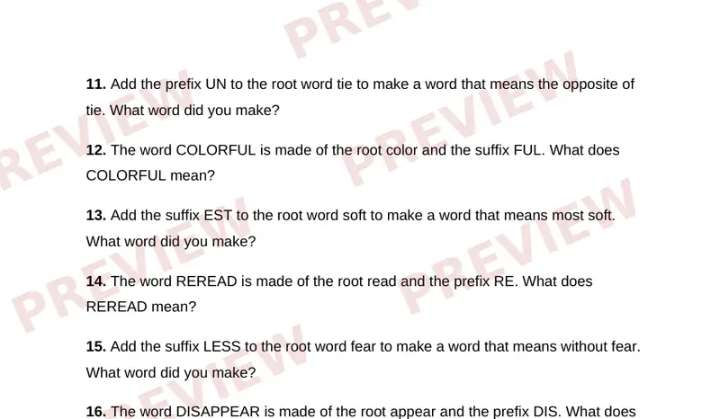 Page 2 partial preview of Word Builders: Prefixes and Suffixes