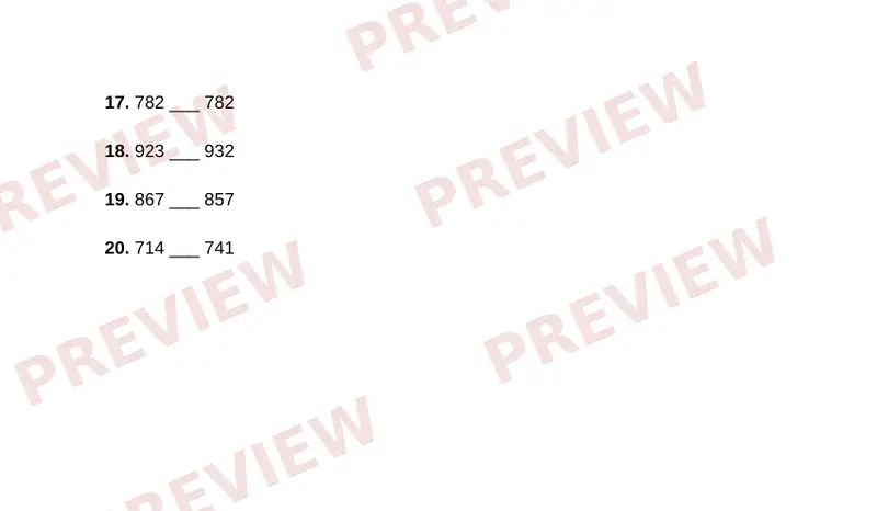 Page 2 partial preview of Compare and Order Numbers to 1,000