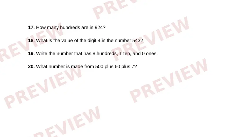 Page 2 partial preview of Place Value to 1,000