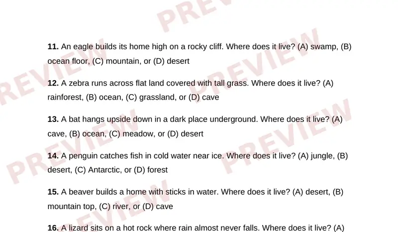 Page 2 partial preview of Animal Habitats