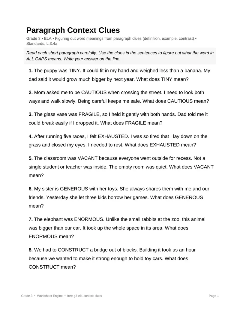 Page 1 preview of Paragraph Context Clues
