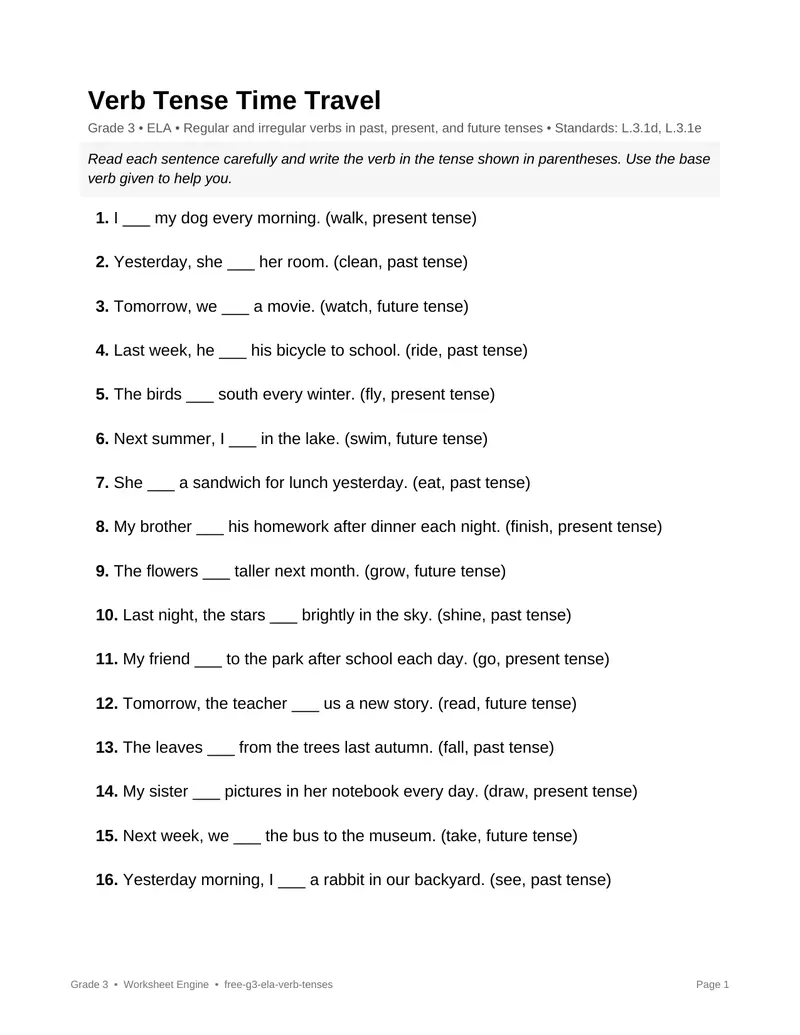 Page 1 preview of Verb Tense Time Travel