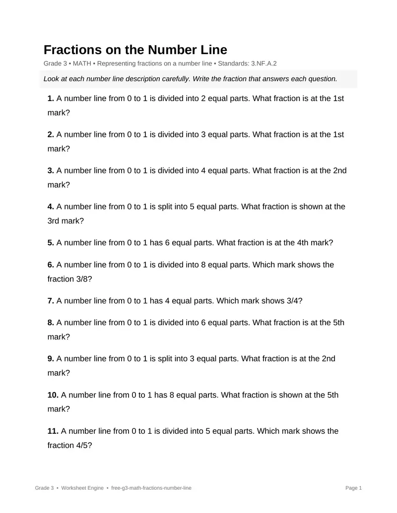 Page 1 preview of Fractions on the Number Line