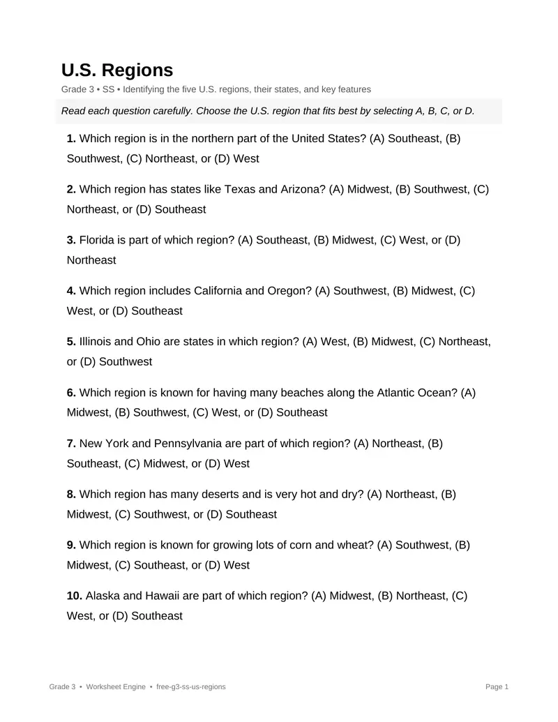 Page 1 preview of U.S. Regions