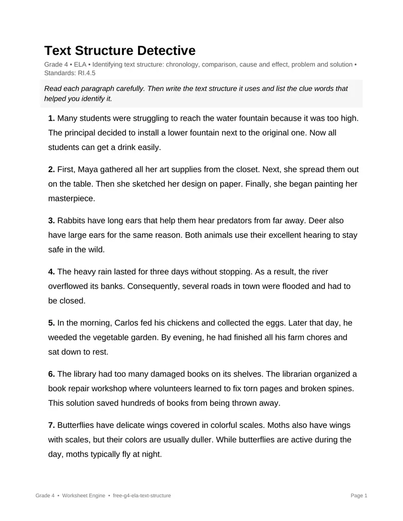 Page 1 preview of Text Structure Detective