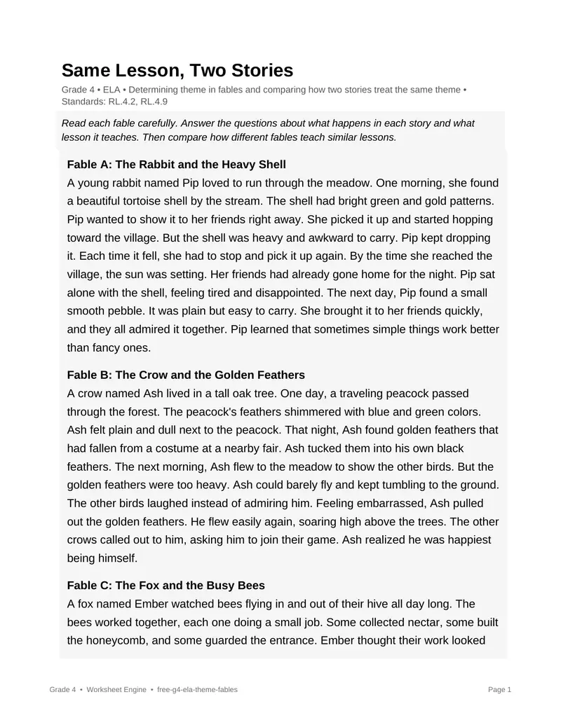 Page 1 preview of Same Lesson, Two Stories