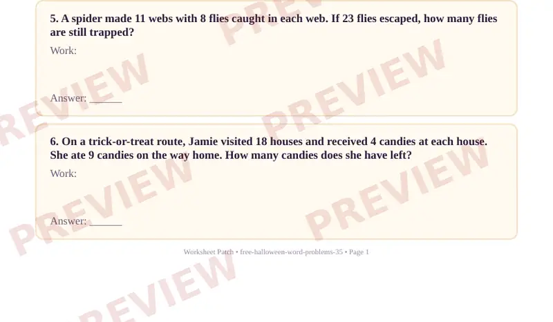 Page 2 partial preview of Halloween Two-Step Word Problems