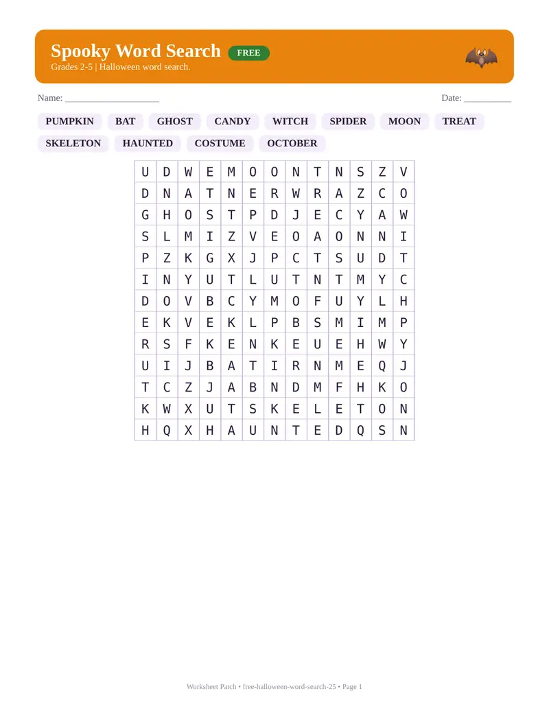 Page 1 preview of Halloween Word Search
