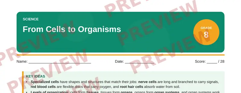 Partial preview of From Cells to Organisms (Grade 8)