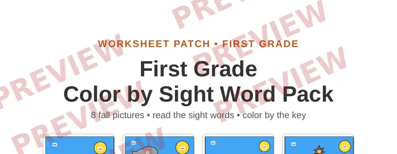 Partial preview of First Grade Color by Sight Word Pack