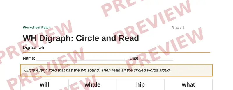 Partial preview of WH Digraph: Circle and Read