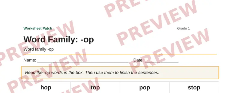 Partial preview of Word Family: -op