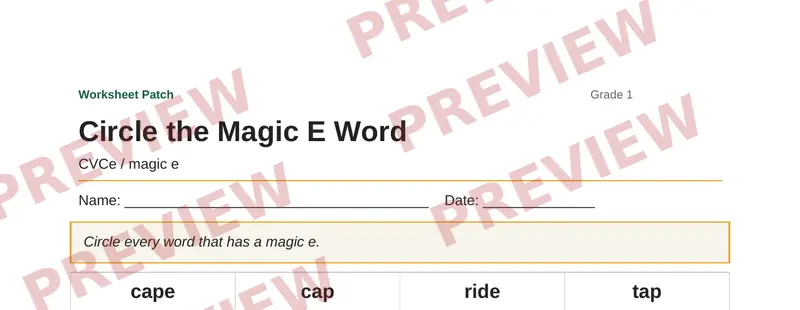 Partial preview of Circle the Magic E Word