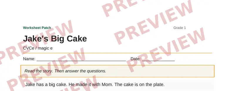 Partial preview of Jake's Big Cake