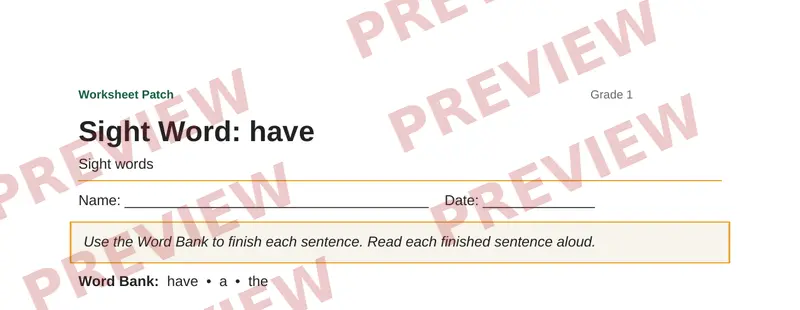 Partial preview of Sight Word: have