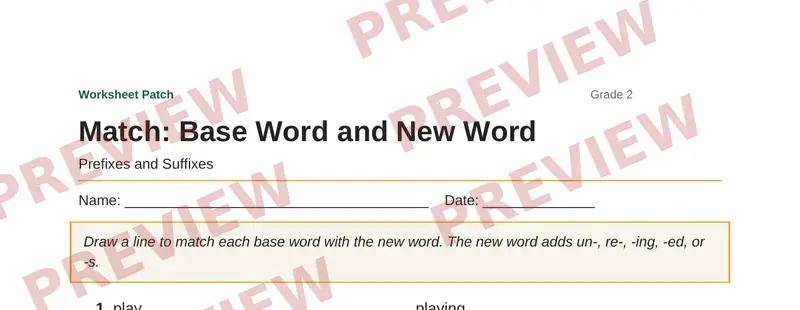 Partial preview of Match: Base Word and New Word