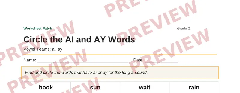 Partial preview of Circle the AI and AY Words