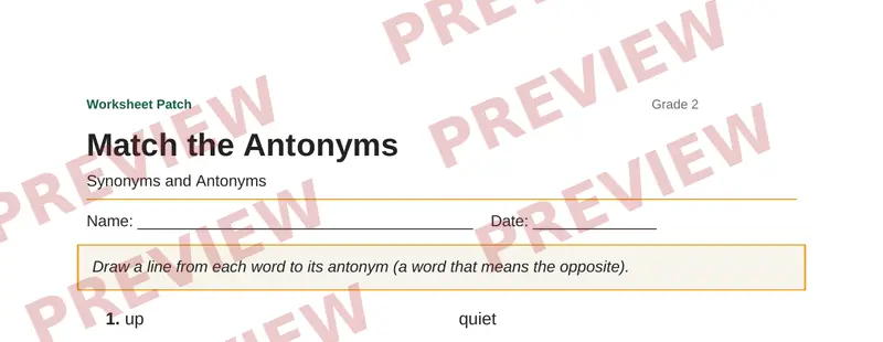 Partial preview of Match the Antonyms
