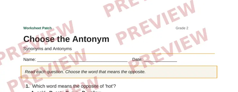 Partial preview of Choose the Antonym