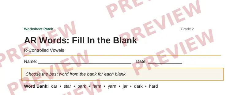 Partial preview of AR Words: Fill In the Blank