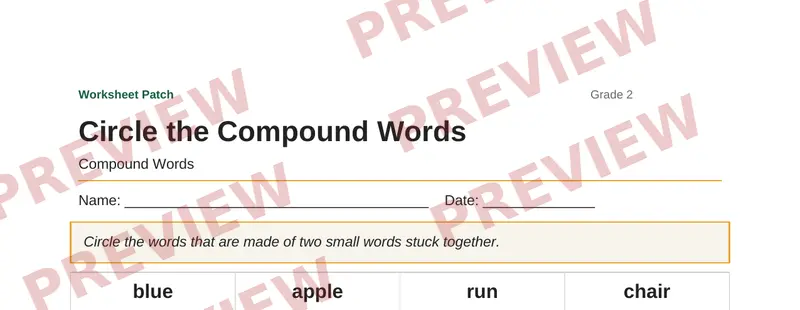 Partial preview of Circle the Compound Words