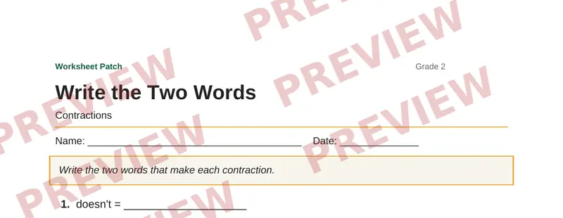 Partial preview of Write the Two Words