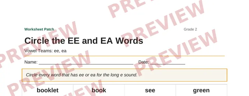 Partial preview of Circle the EE and EA Words