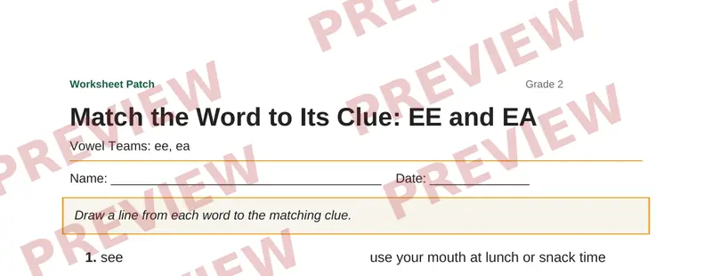 Partial preview of Match the Word to Its Clue: EE and EA