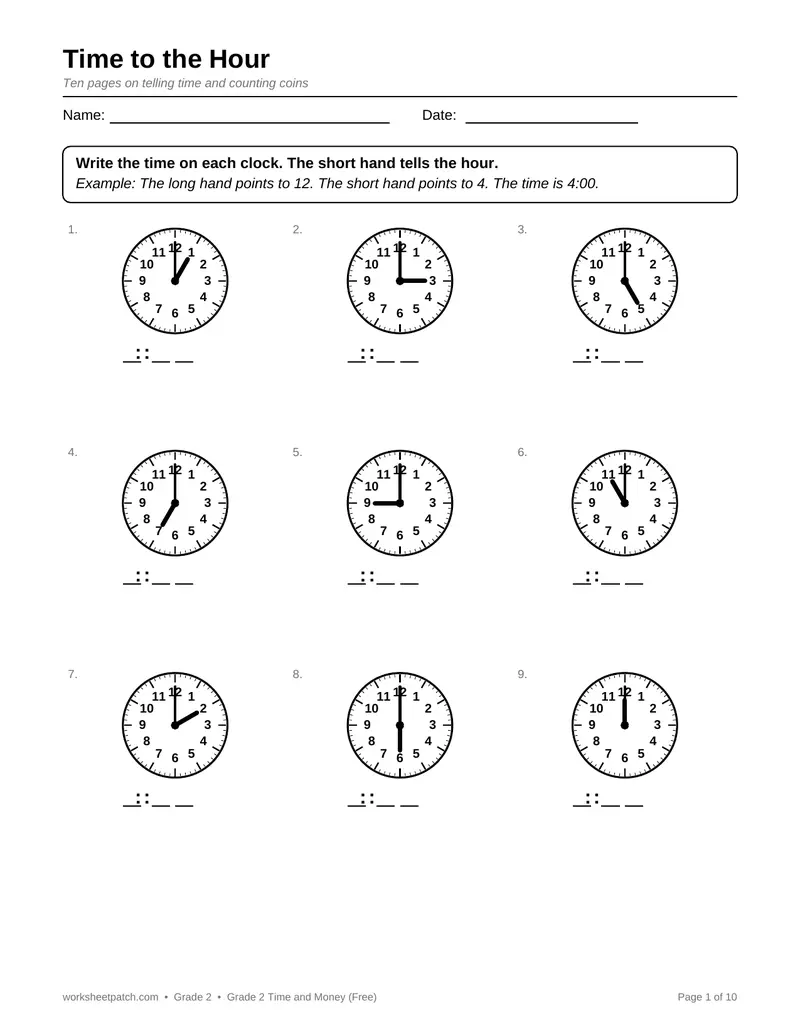 Page 1 preview of Grade 2 Time and Money (Free)