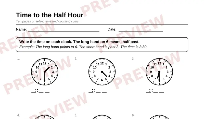Page 2 partial preview of Grade 2 Time and Money (Free)