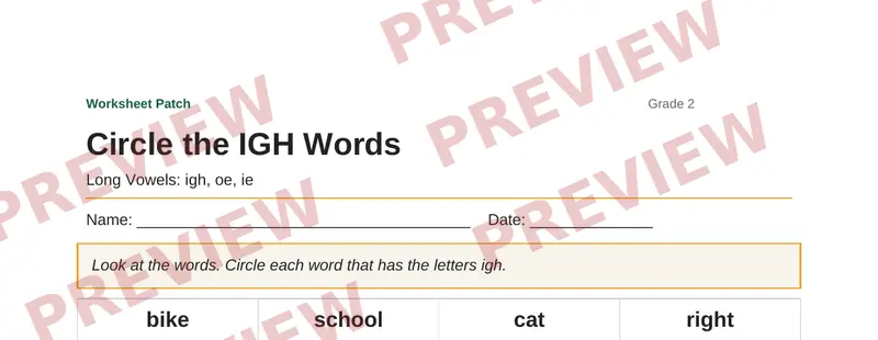 Partial preview of Circle the IGH Words