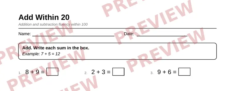 Partial preview of Grade 2 Add & Subtract Fluency Pack