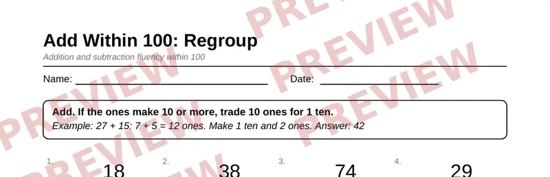 Partial preview of Grade 2 Add & Subtract Fluency Pack