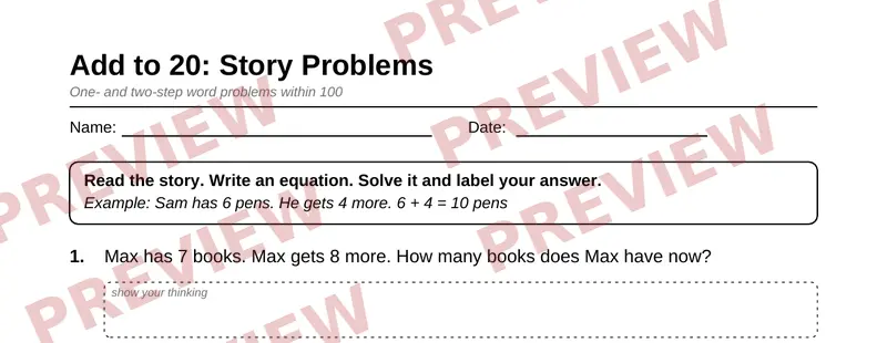 Partial preview of Grade 2 Math Word Problems Pack