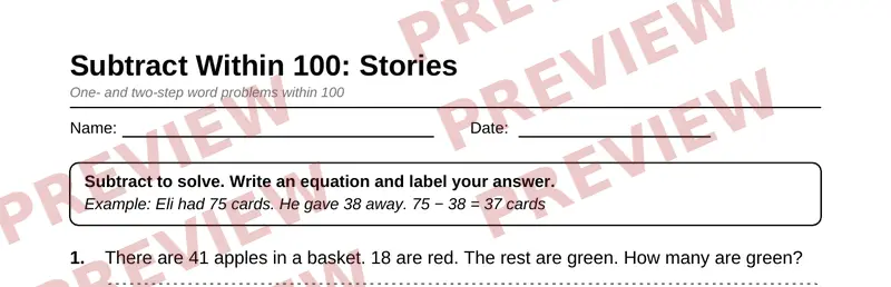 Partial preview of Grade 2 Math Word Problems Pack