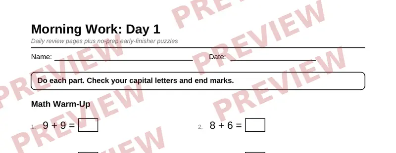 First page preview of Grade 2 Morning Work & Early Finishers Pack