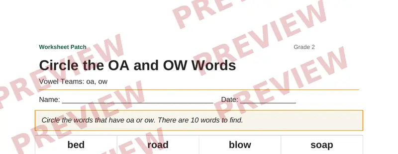 Partial preview of Circle the OA and OW Words