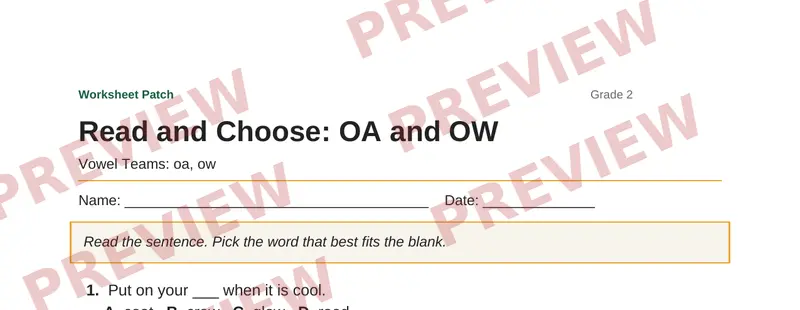 Partial preview of Read and Choose: OA and OW