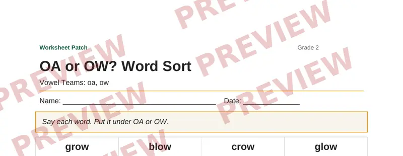 Partial preview of OA or OW? Word Sort